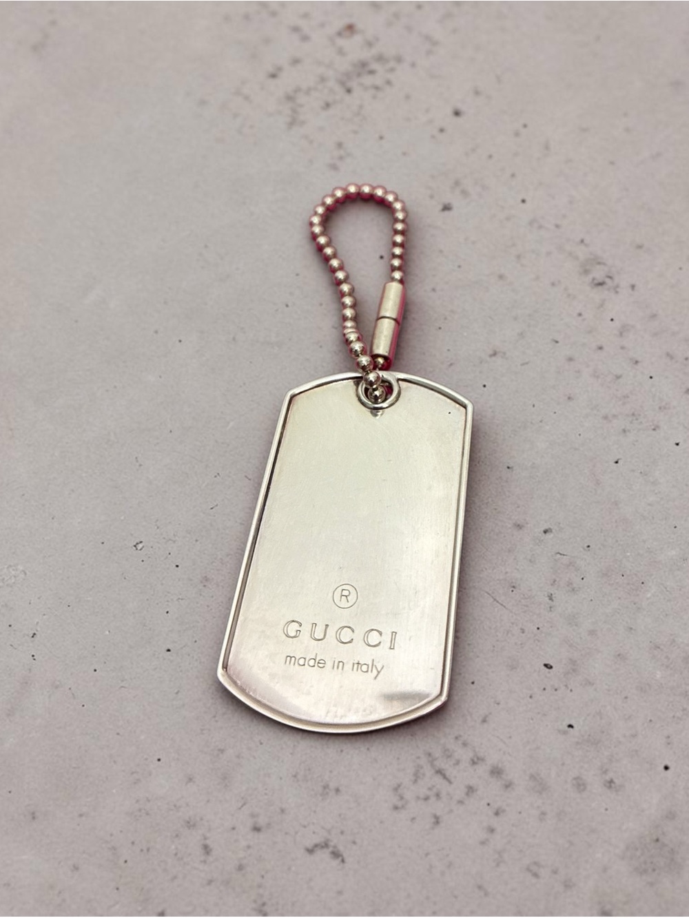 GUCCI Sterling Silver Dog Tag Keychain / Bag Charm – Made in Italy